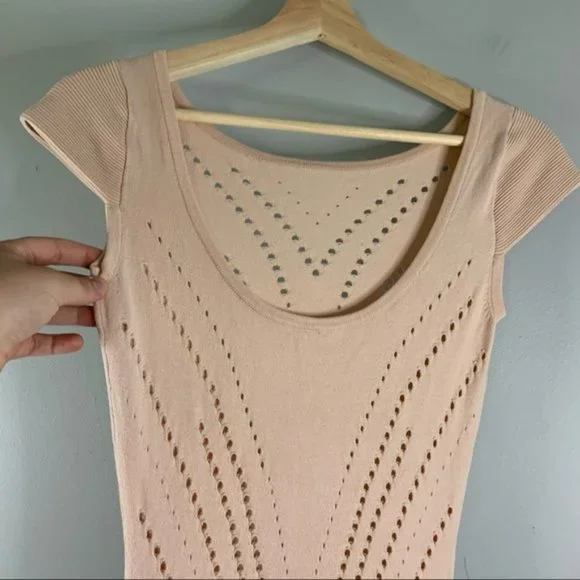 Maje Majeeryne Knit Fitted Lazer Mini Dress Light Pink  Flare Ruffle 2 EU 38 M - Picture 6 of 11